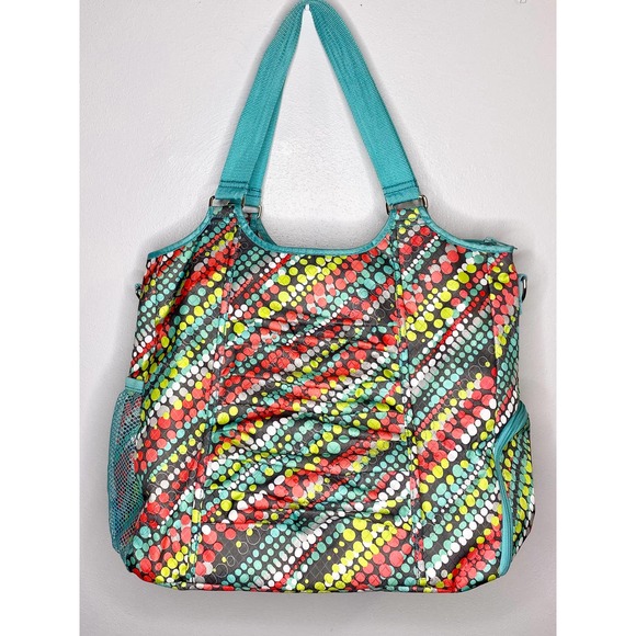 Thirty-One All Pro Tote Graffiti Dot Green Polka Dot with Shoe Compartment - Picture 2 of 15